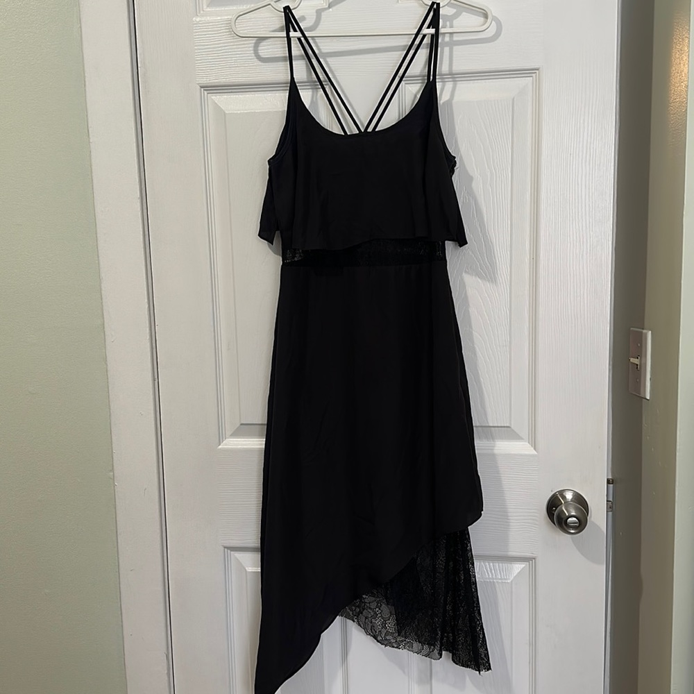 BCBG - Black Lace Hanker-chief Hem Lace Slip Dress ANTM